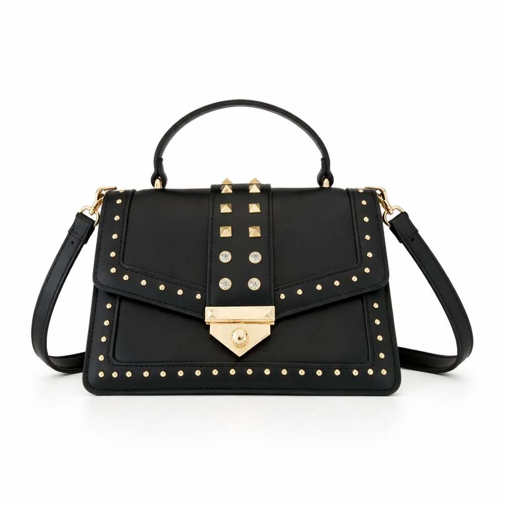 . Black Studded Top Handle Crossbody Bag